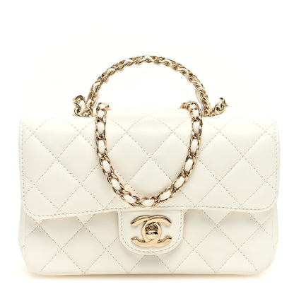 Chanel Lambskin Quilted Mini Crystal Top Handle Rectangular Flap White 1 of 11