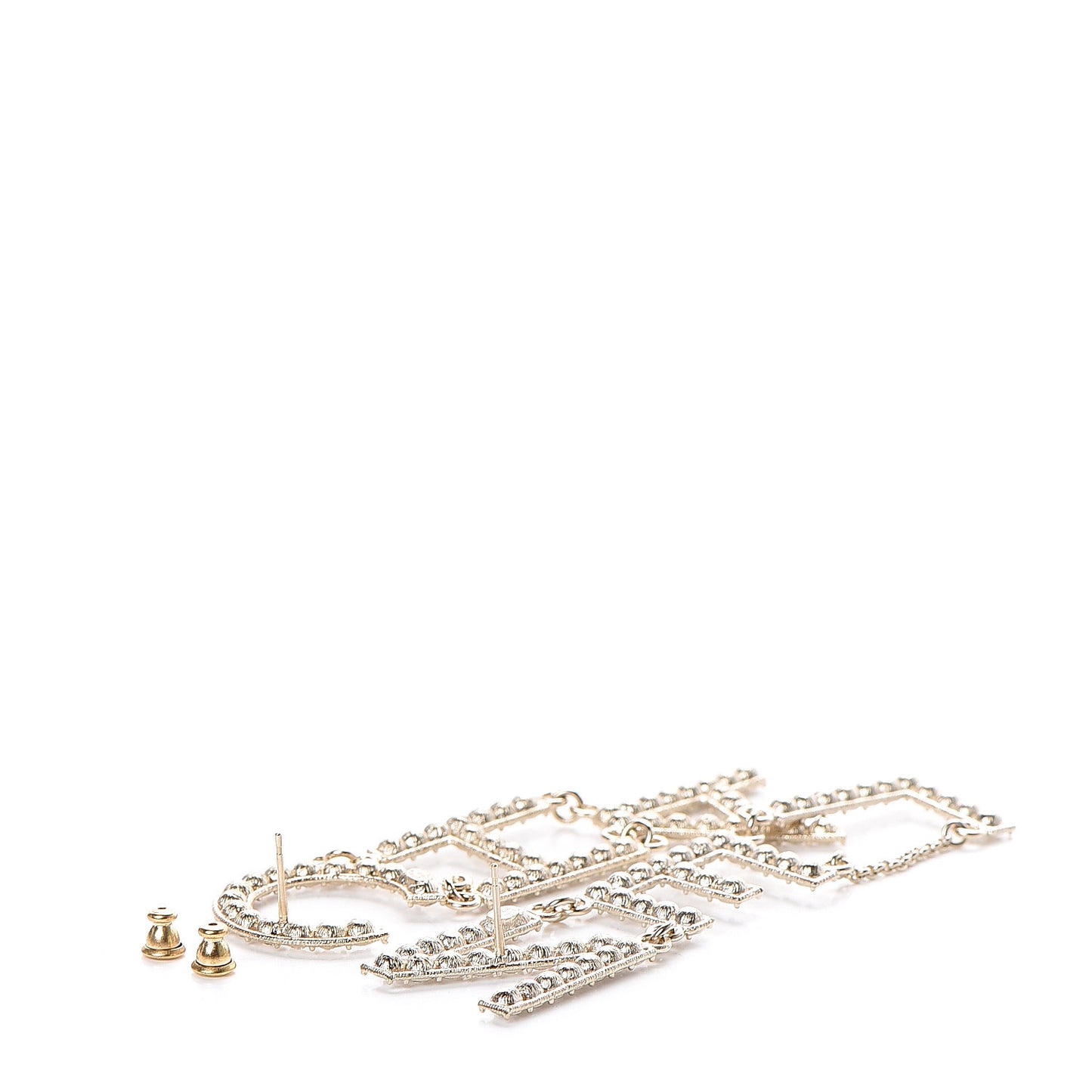 Crystal Cha-Nel Logo Drop Earrings Gold