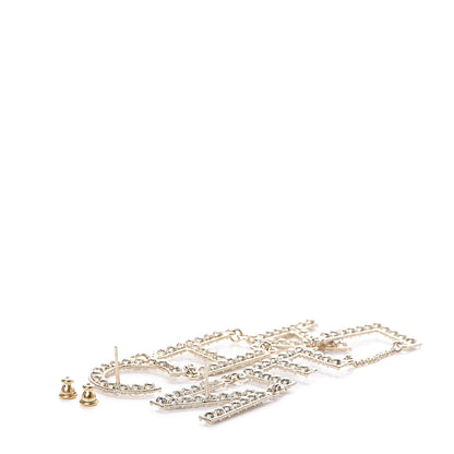 Chanel Crystal Cha-Nel Logo Drop Earrings Gold 3 of 4