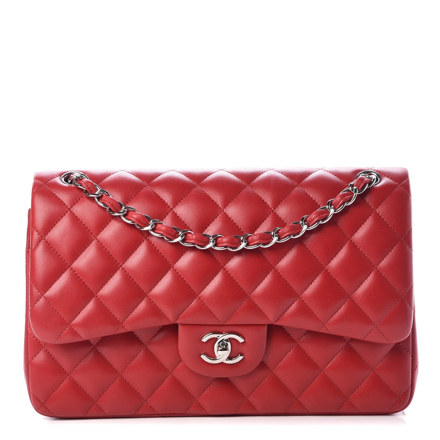 Lambskin Quilted Jumbo Double Flap Red