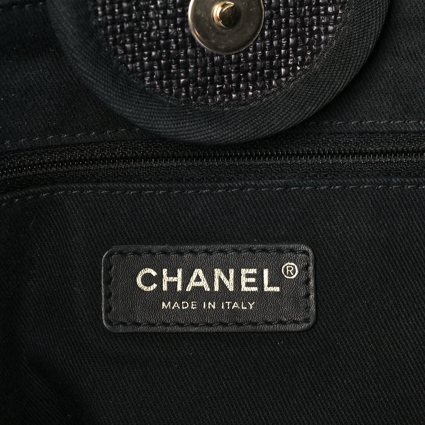 Woven Straw Raffia Medium Deauville Tote Black