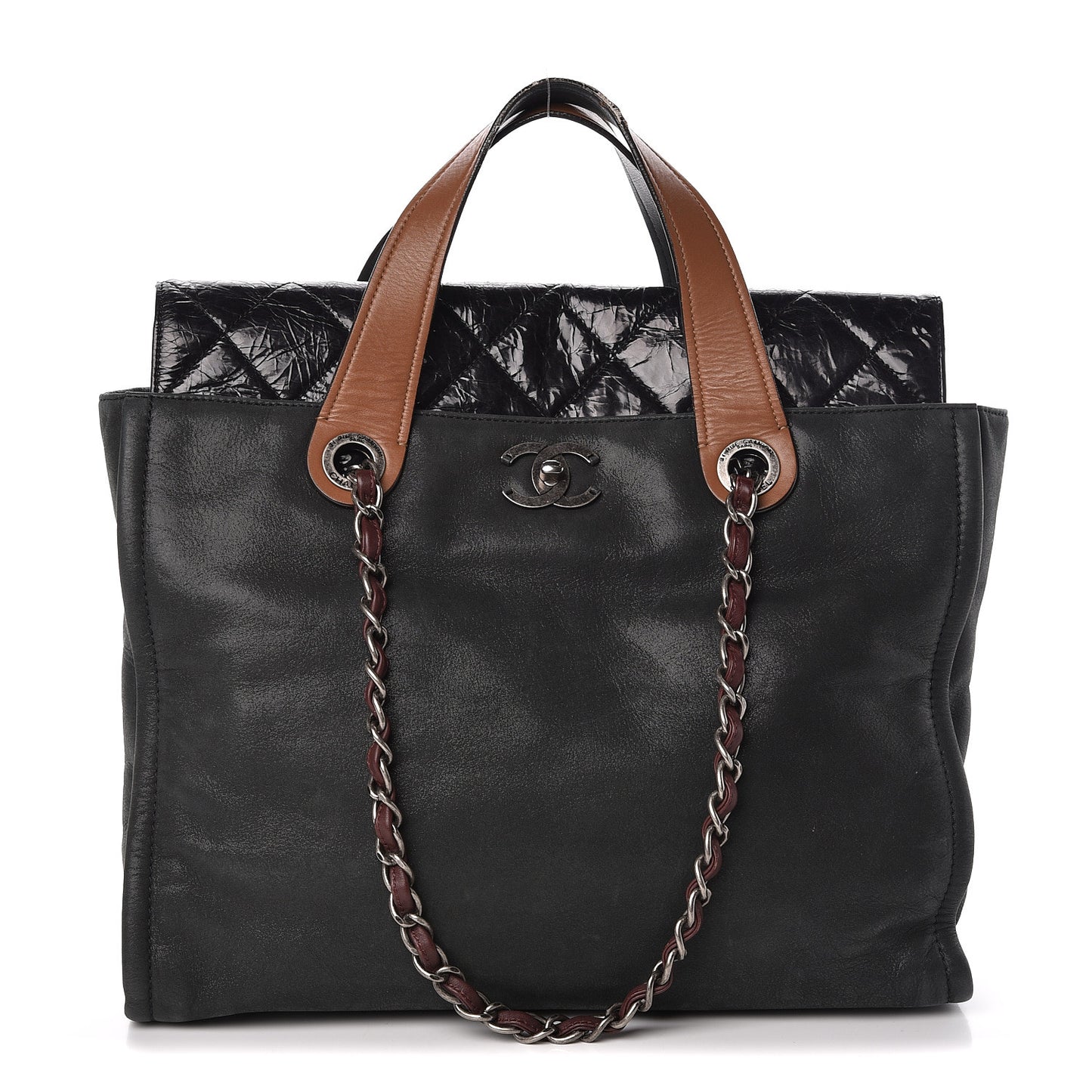 Iridescent Glazed Calfskin In The Mix Tote Black