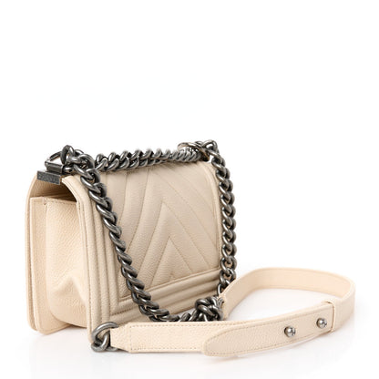 Chanel Caviar Chevron Quilted Small Boy Flap Light Beige 3 of 10