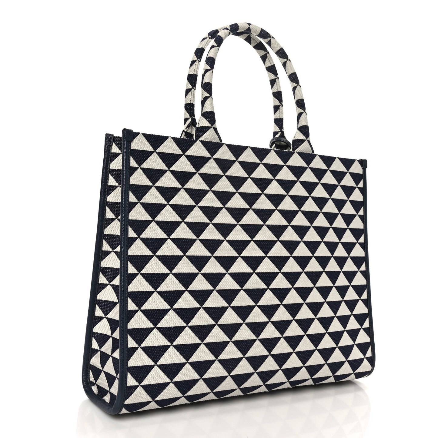 Jacquard Saffiano Triangolo Symbole Embroidered Large Tote Baltico Talco