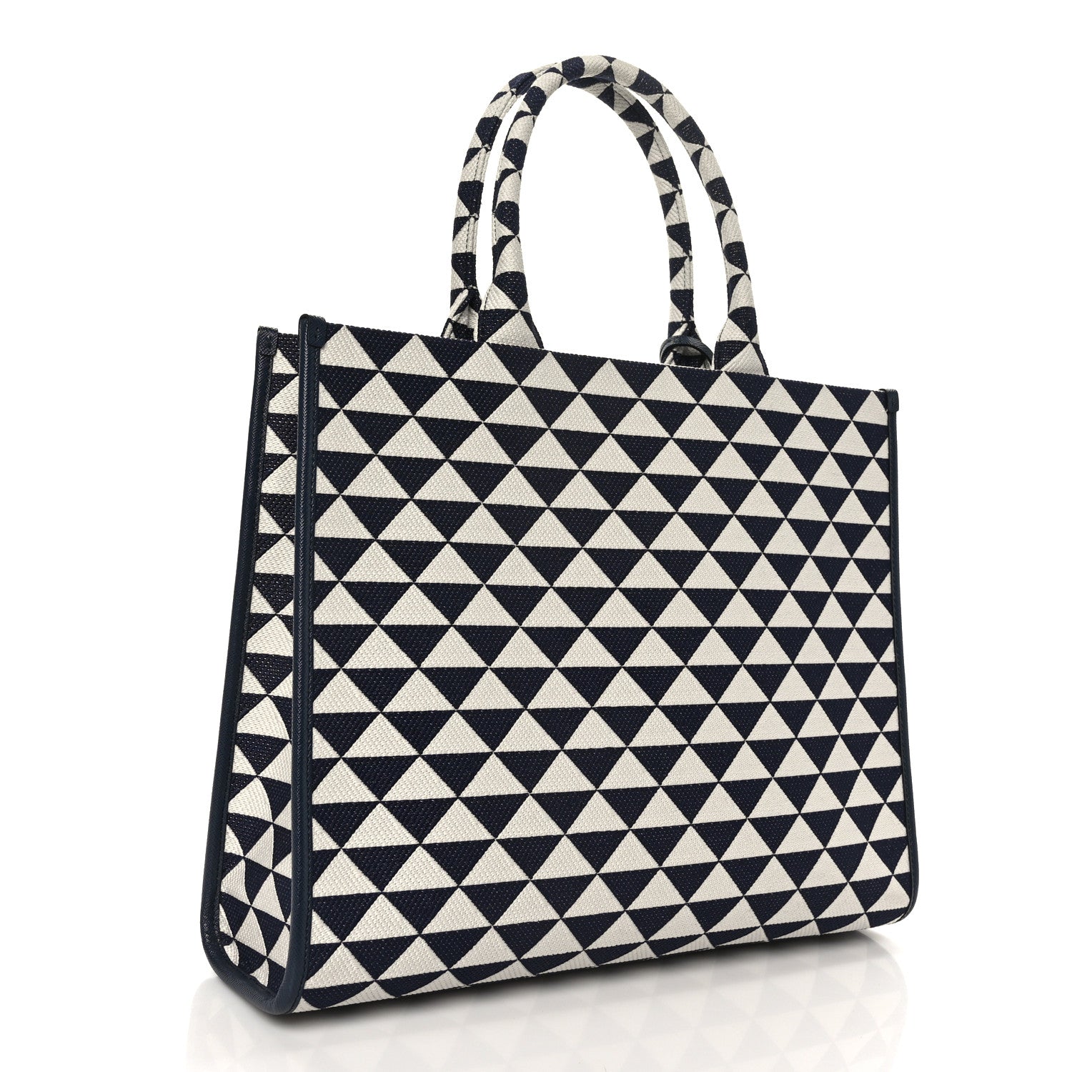 Prada Jacquard Saffiano Triangolo Symbole Embroidered Large Tote Baltico Talco 3 of 8