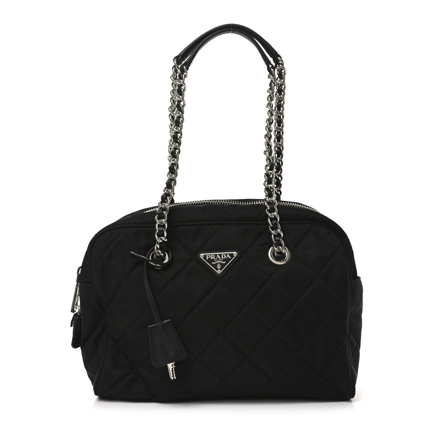 Nylon Tessuto Impuntu Quilted Shoulder Bag Black