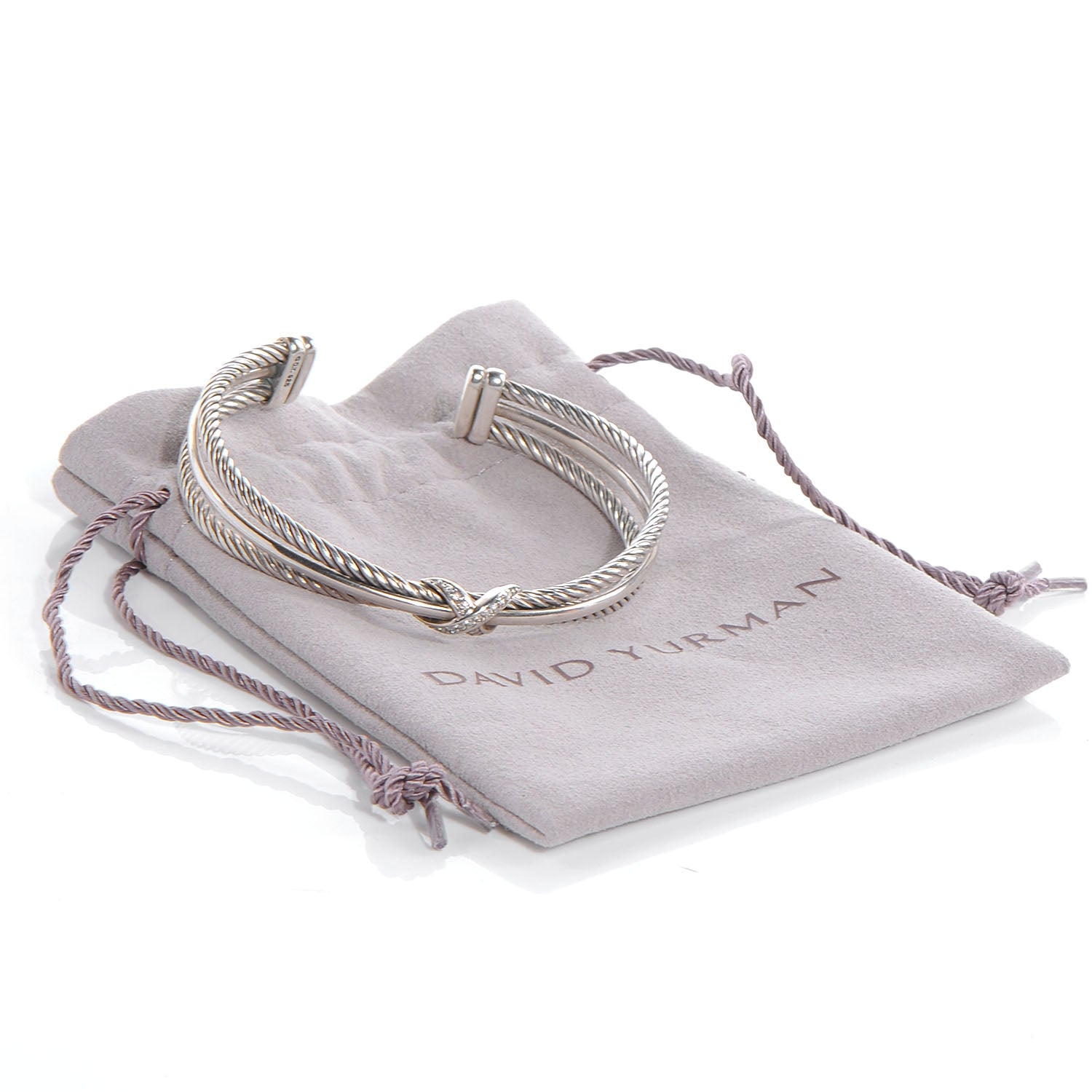 David Yurman Sterling Silver Diamond Crossover X Cuff 6 of 6
