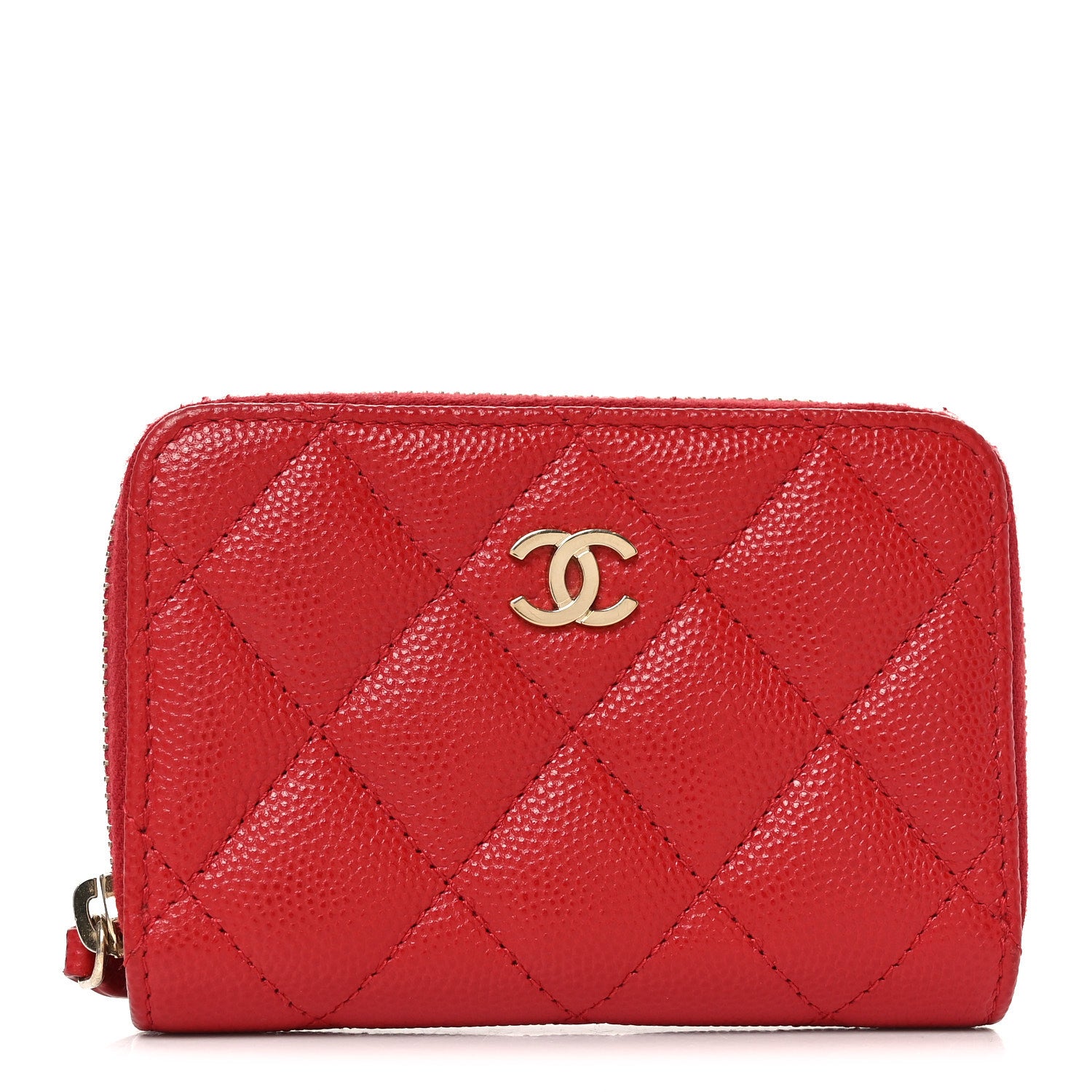 Chanel Caviar Quilted Zip Coin Purse Red 1 of 8