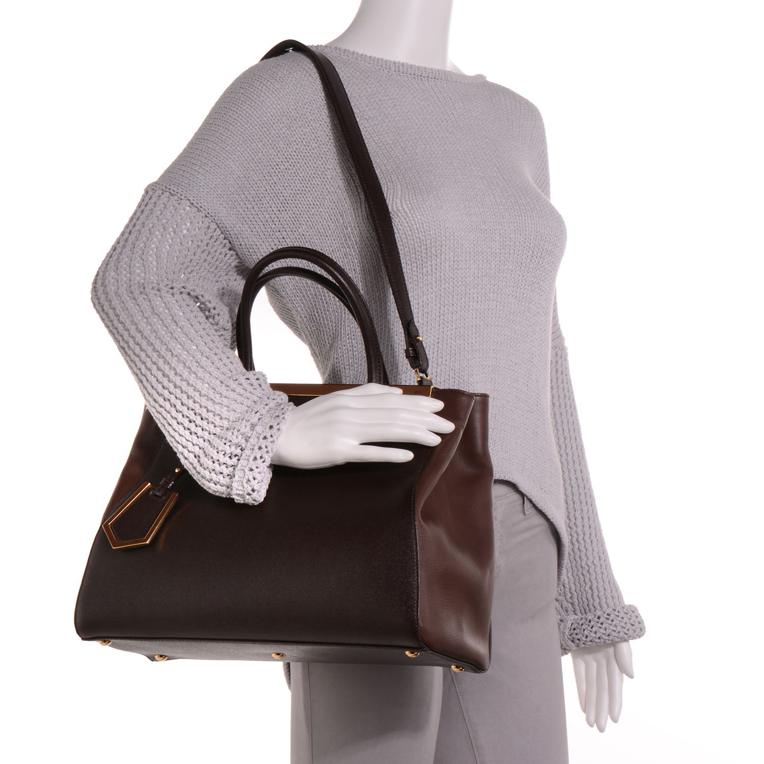 Fendi Vitello Elite Flamingo Regular 2Jours Tote Moro Marrone Nocciola 2 of 13