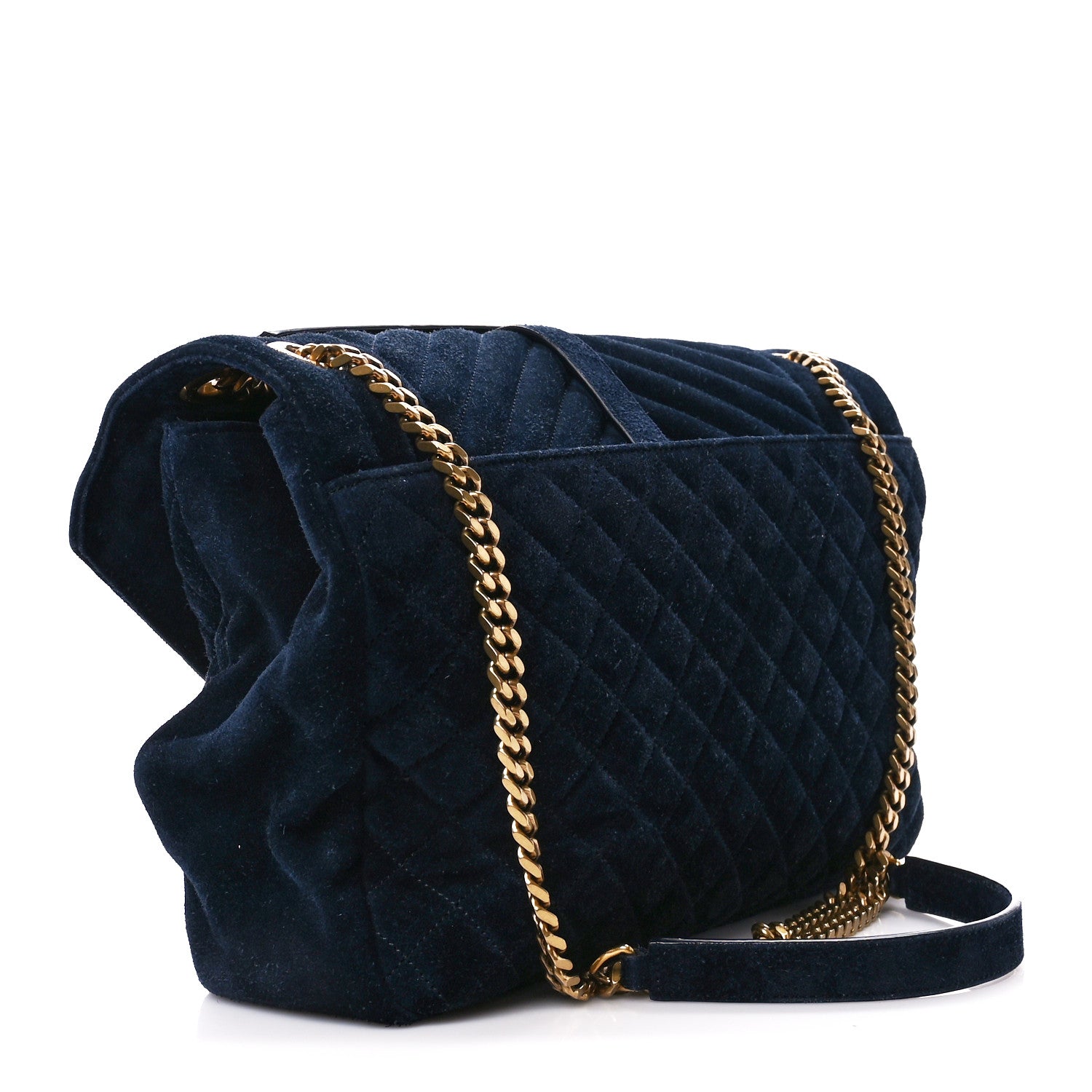 Saint Laurent Suede Mixed Matelasse Tri-Quilt Large Monogram Envelope Satchel Navy Blue 3 of 11
