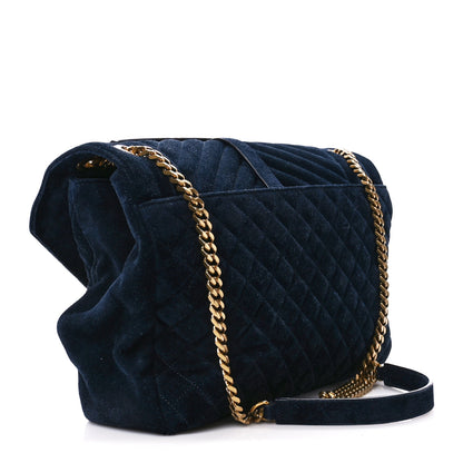 Saint Laurent Suede Mixed Matelasse Tri-Quilt Large Monogram Envelope Satchel Navy Blue 3 of 11