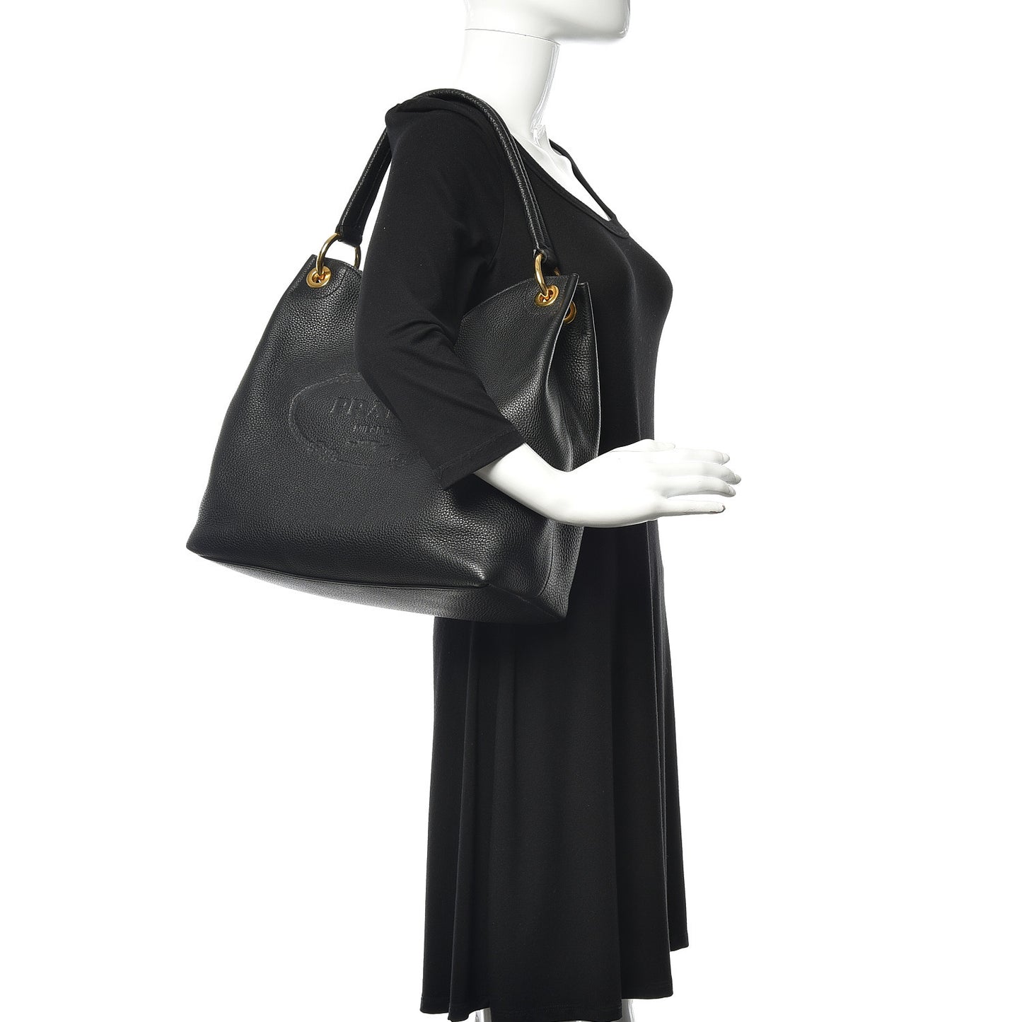 Vitello Phenix Embossed Logo Hobo Black