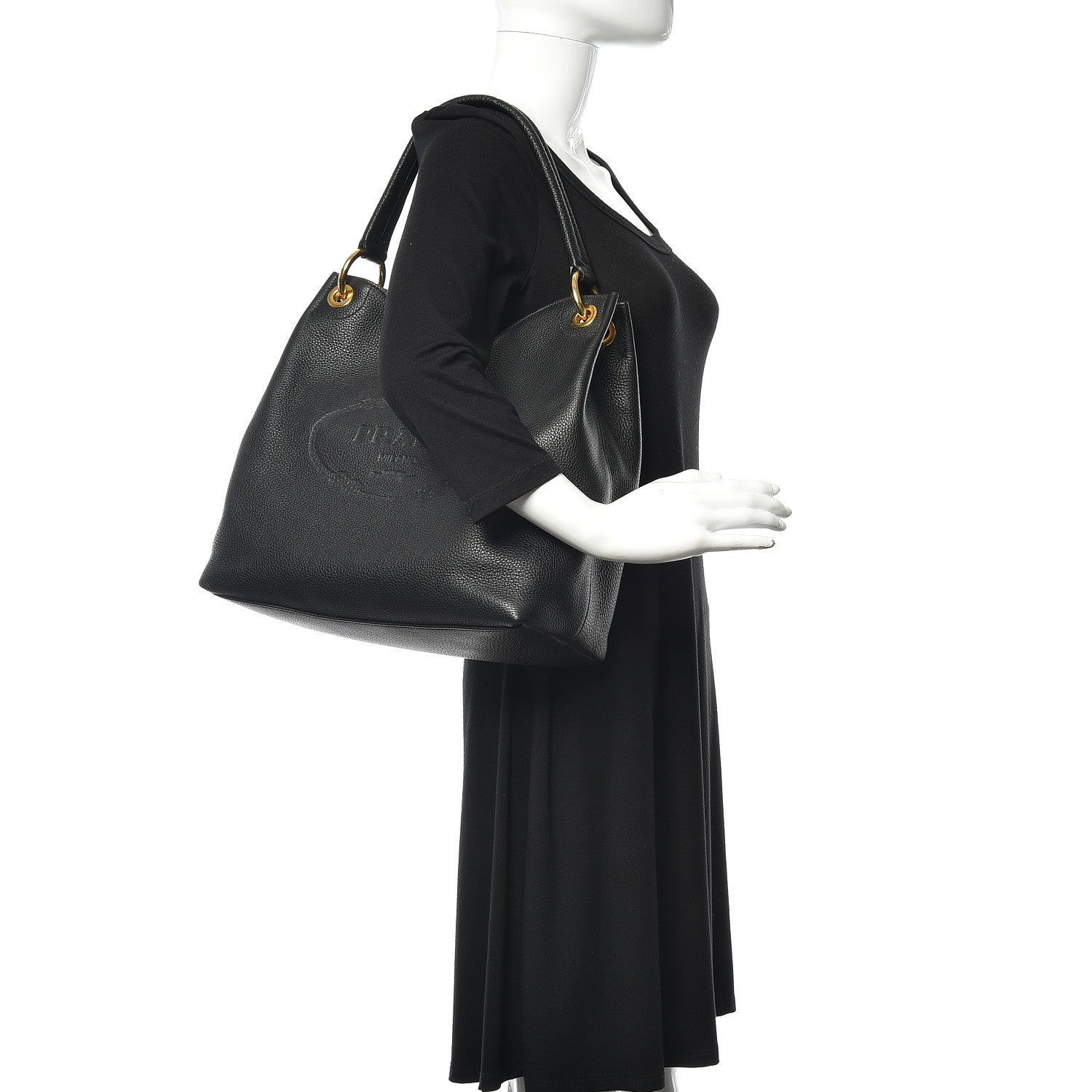 Prada Vitello Phenix Embossed Logo Hobo Black 2 of 10