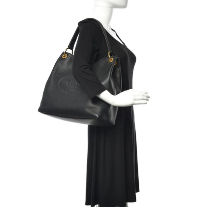 Prada Vitello Phenix Embossed Logo Hobo Black 2 of 10