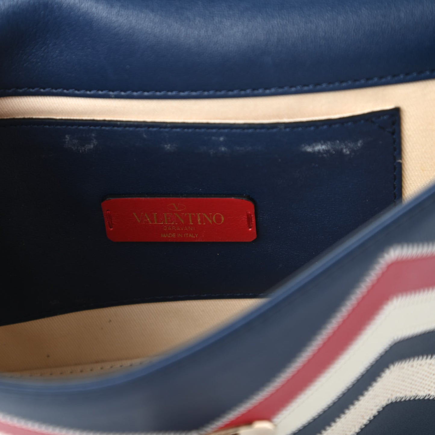 Calfskin Canvas Zig Zag Print Rockstud Flip Lock Crossbody Bag Red Blue