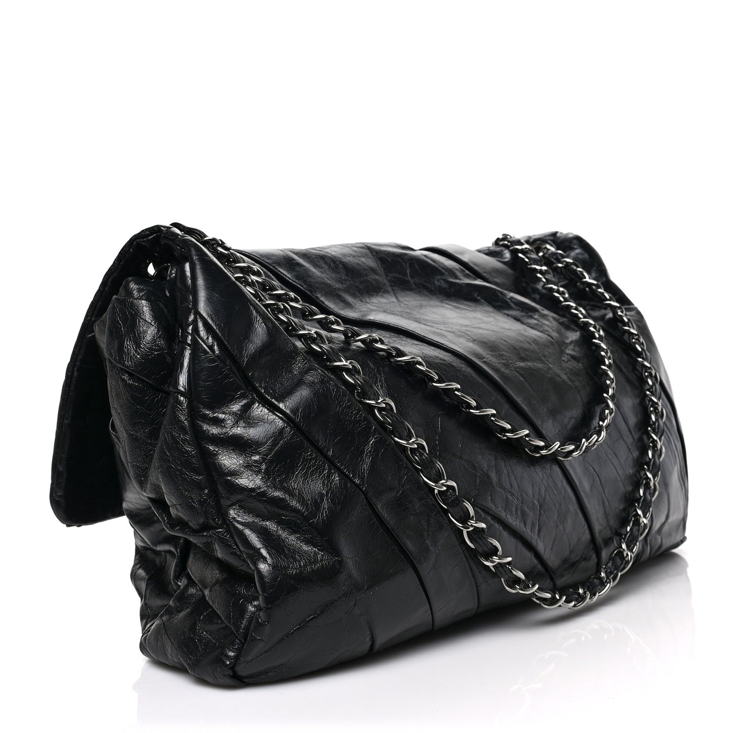 Glazed Calfskin Twisted Maxi Flap Black
