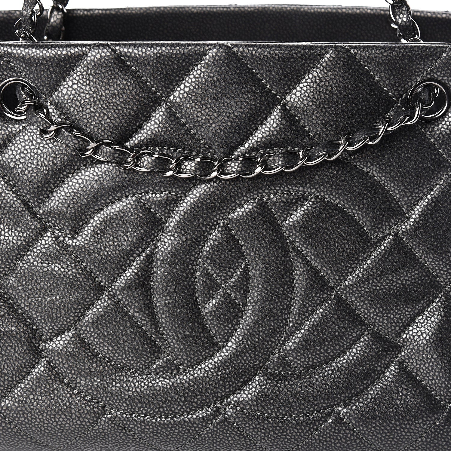Chanel Metallic Caviar Quilted CC Tote Dark Silver 8 of 16