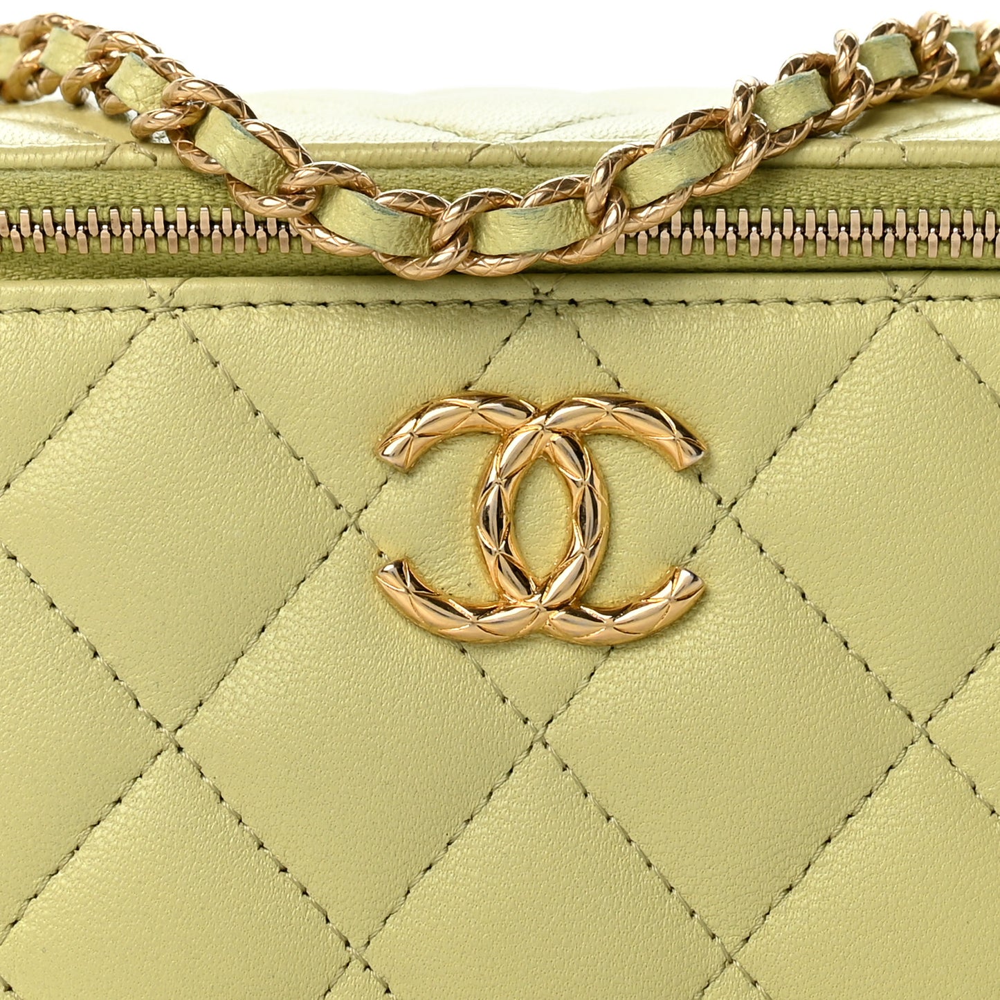 Lambskin Quilted Small Vanity Case With Chain Light Green