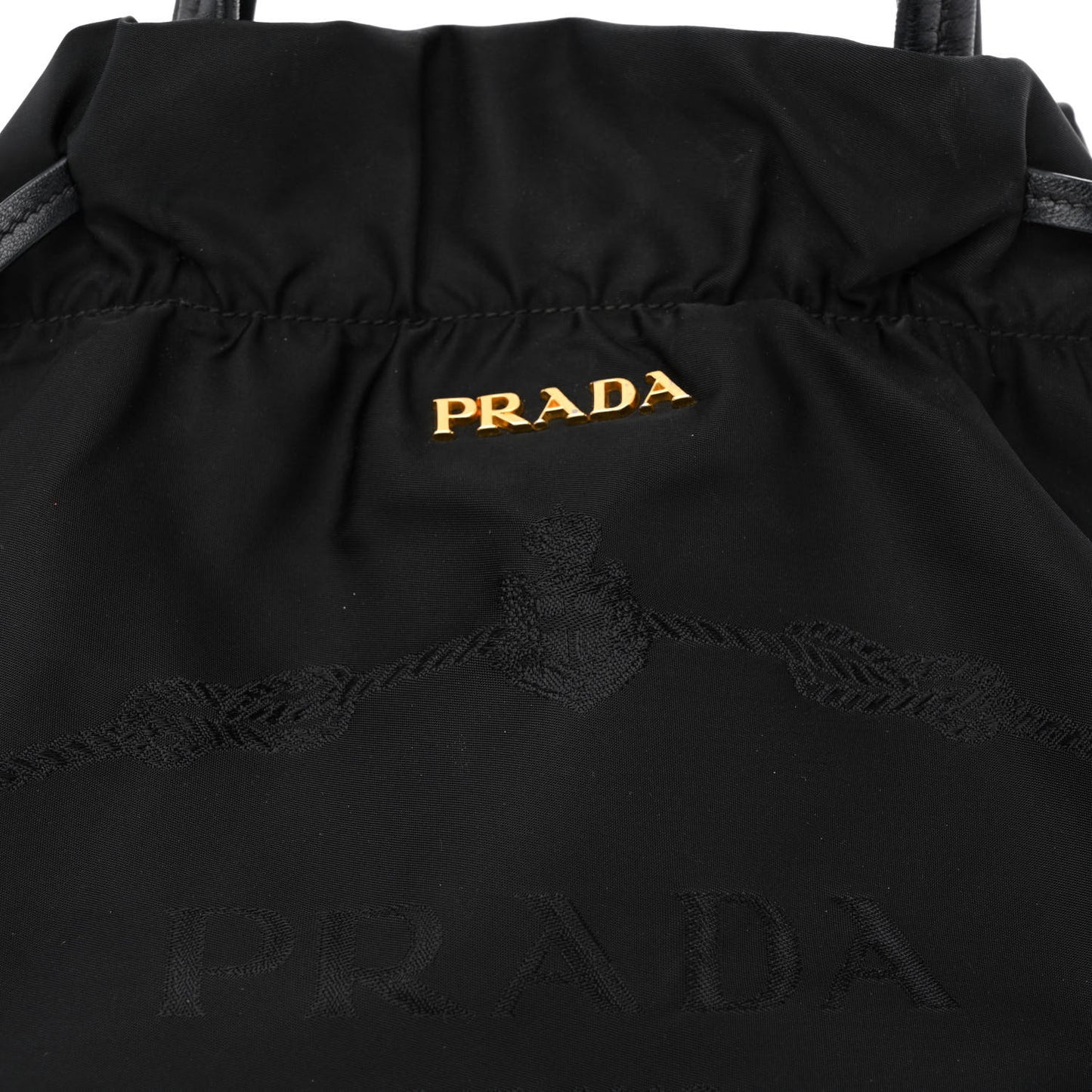 Tessuto Nylon Jacquard Logo Drawstring Tote Black
