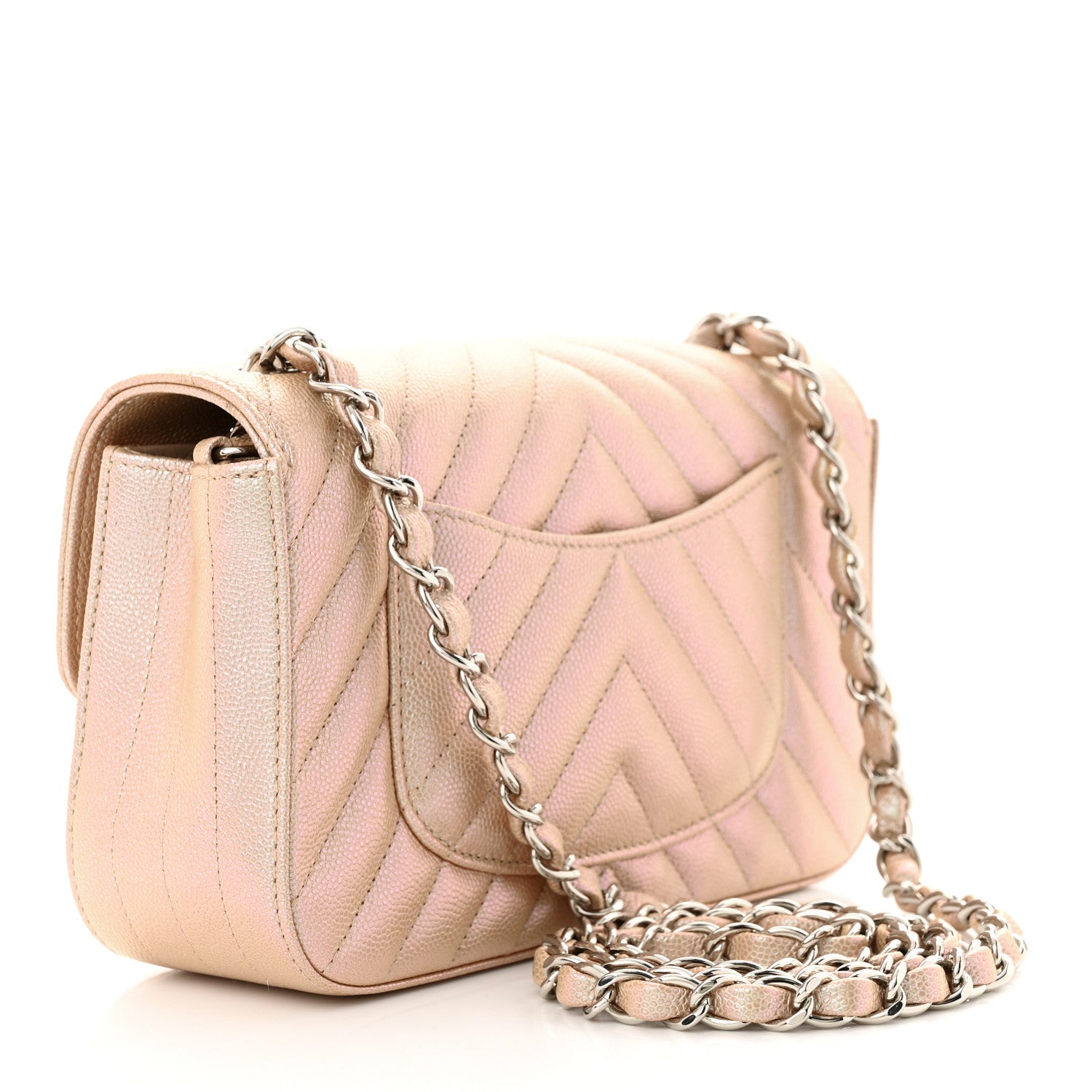 Chanel Iridescent Caviar Chevron Quilted Mini Rectangular Flap Light Gold 3 of 11