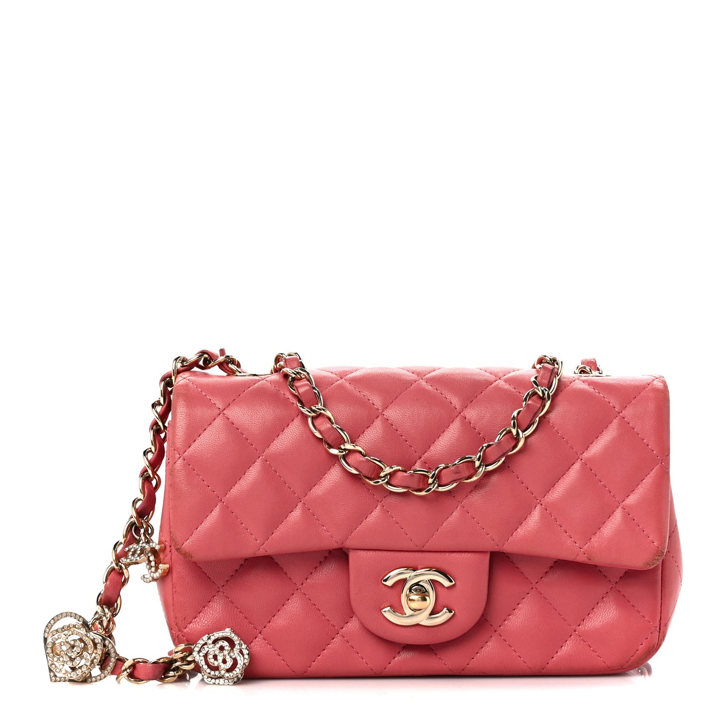Lambskin Quilted Valentine Charms Mini Rectangular Flap Pink