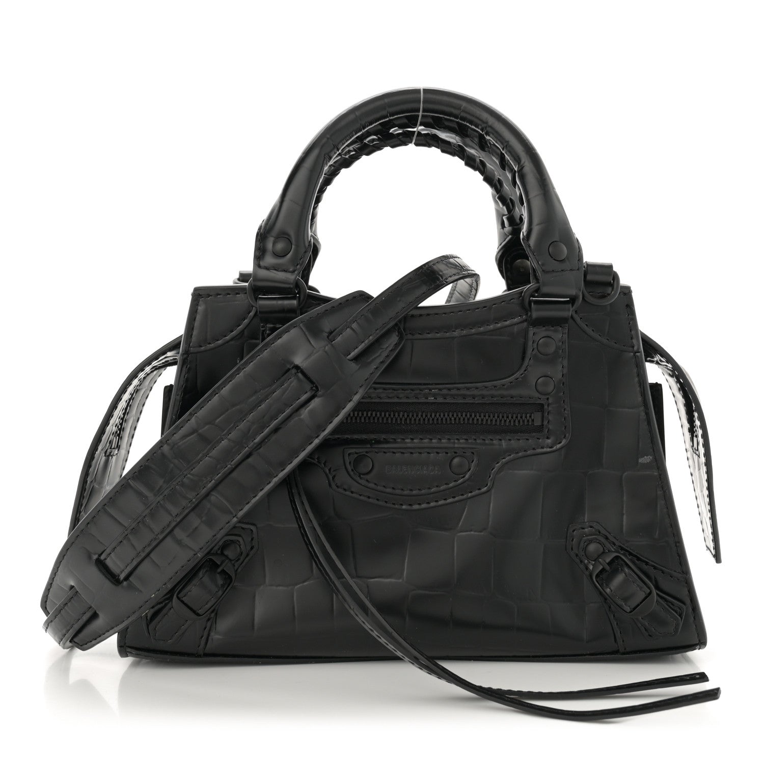 Balenciaga Semi Shiny Calfskin Crocodile Embossed Neo Classic Black Hardware Mini City Black 1 of 15