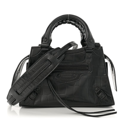 Balenciaga Semi Shiny Calfskin Crocodile Embossed Neo Classic Black Hardware Mini City Black 1 of 15