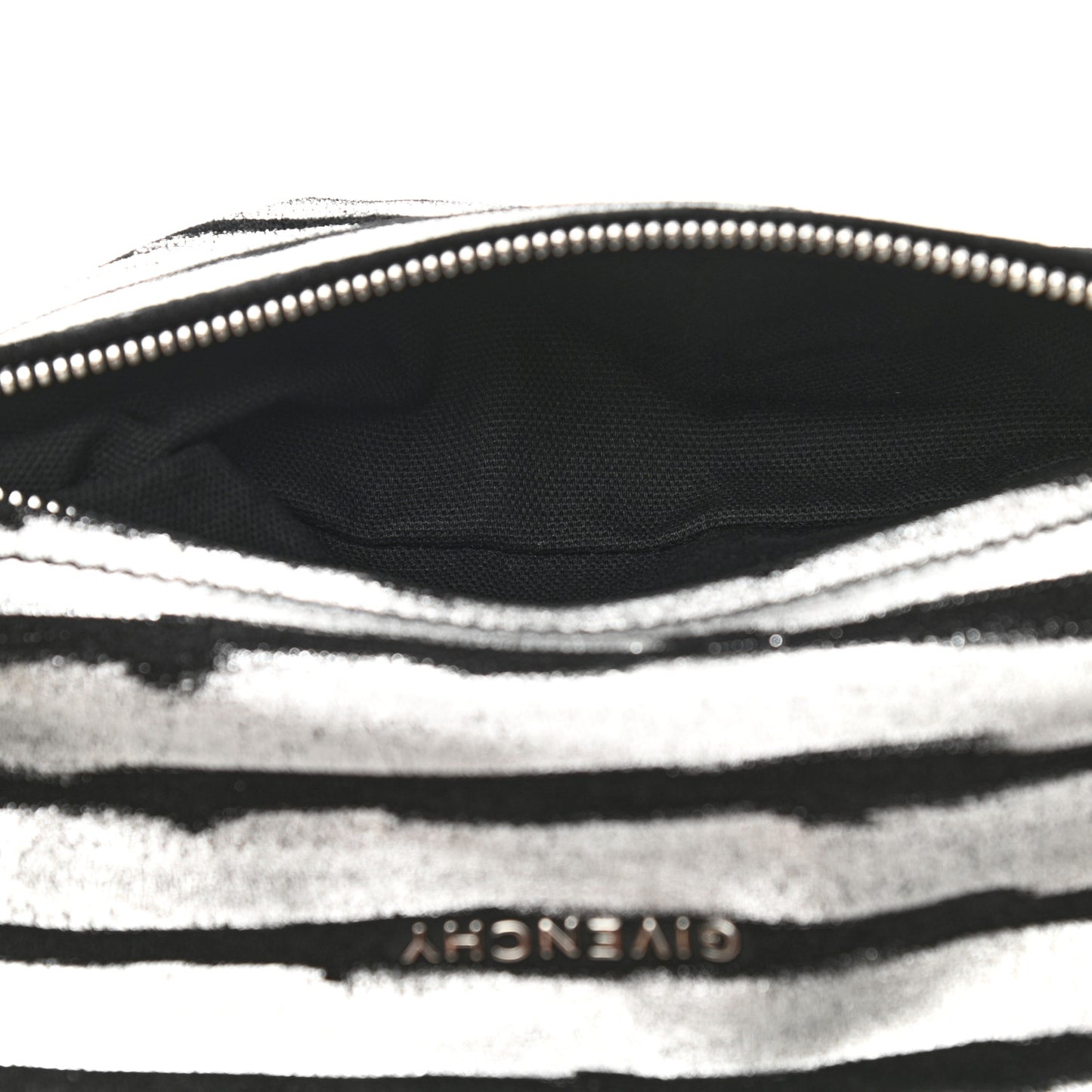 Metallic Calfskin Striped Mini Pandora Black Silver