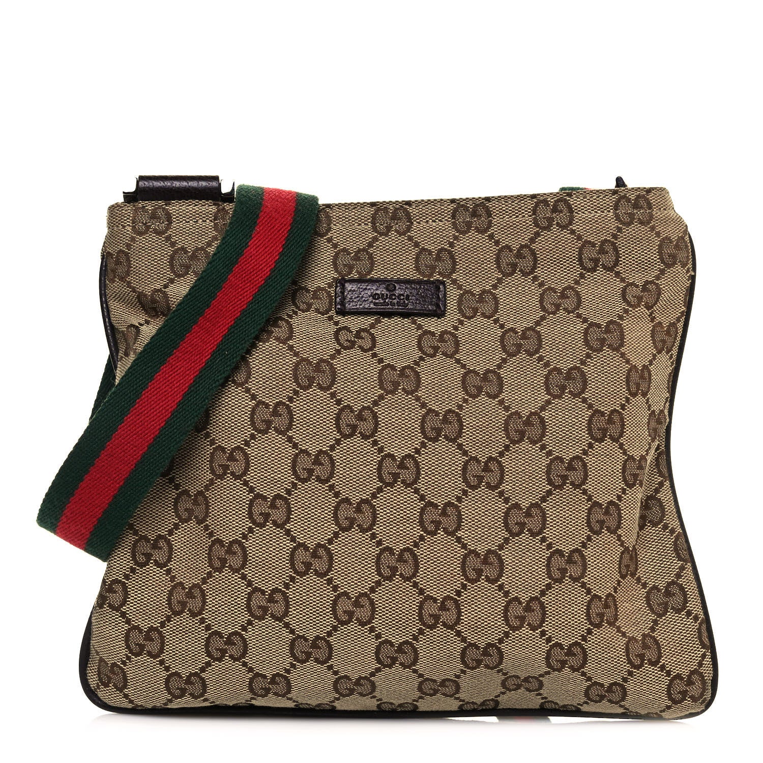 Gucci Monogram Web Small Flat Messenger Bag Brown 1 of 12