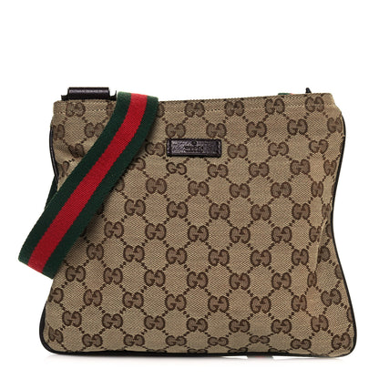 Gucci Monogram Web Small Flat Messenger Bag Brown 1 of 12
