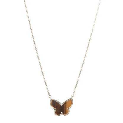 Van Cleef & Arpels 18K Yellow Gold Tiger Eye Lucky Alhambra Butterfly Pendant Necklace 1 of 8