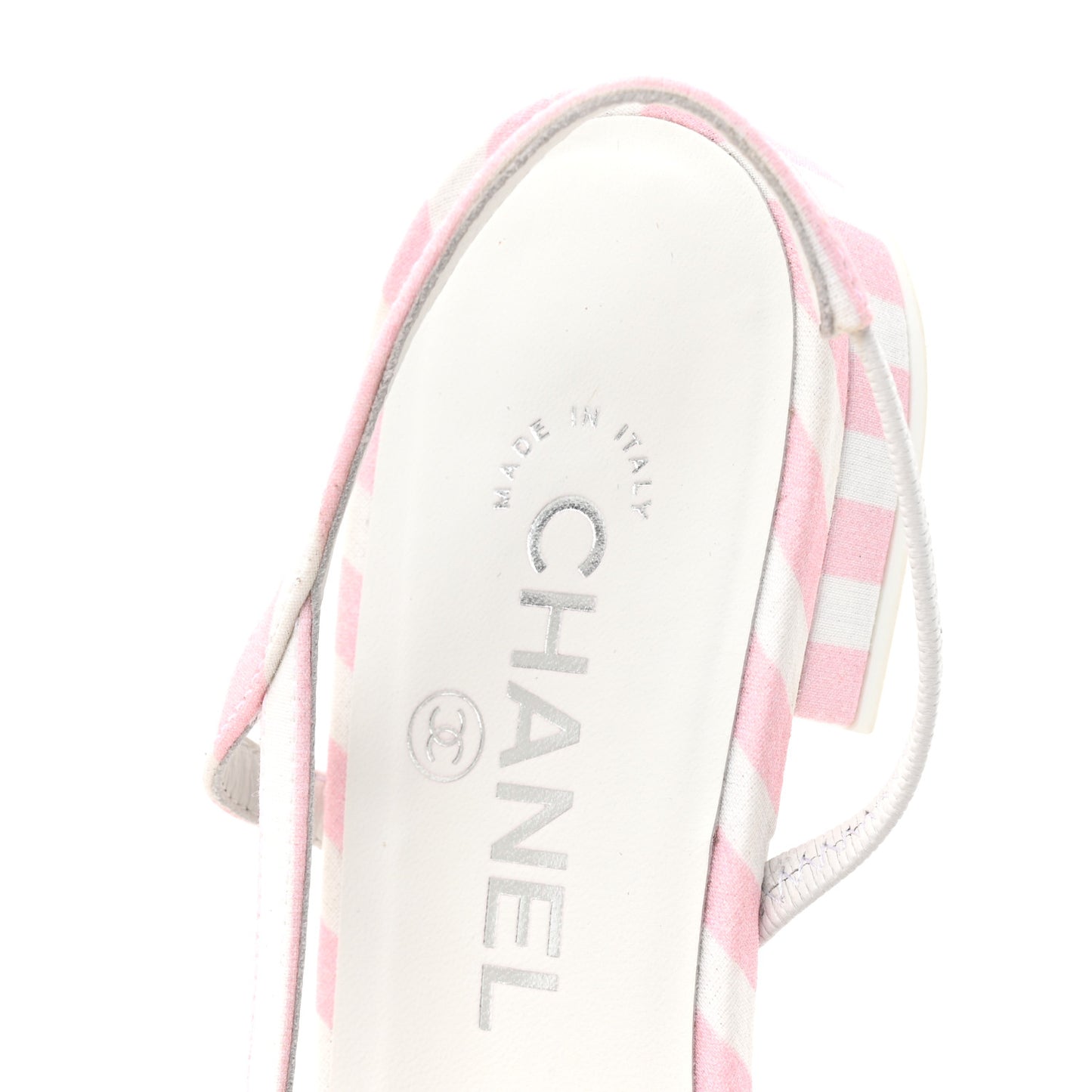 Fabric Grosgrain Cap Toe CC Slingback Flats 38.5 Pink White