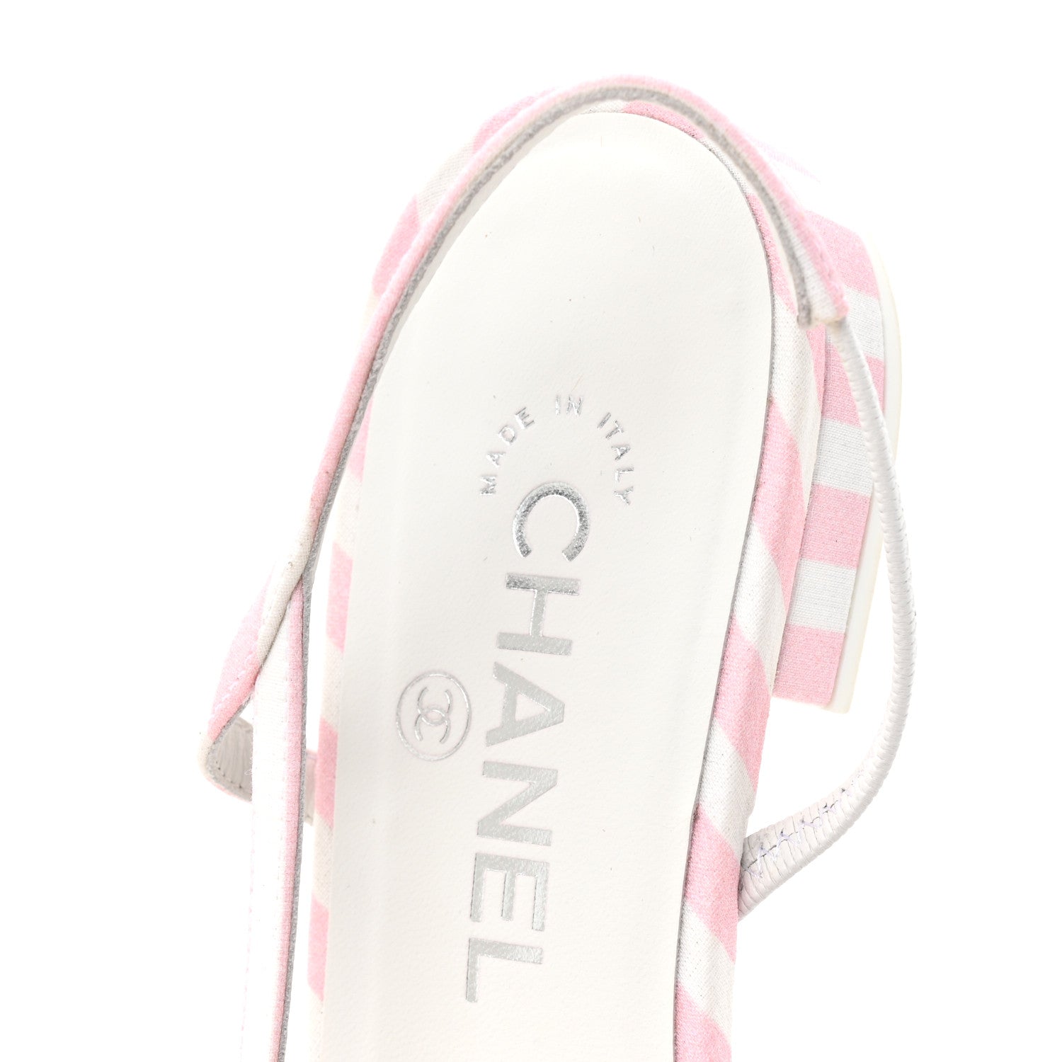 Chanel Fabric Grosgrain Cap Toe CC Slingback Flats 38.5 Pink White 7 of 8