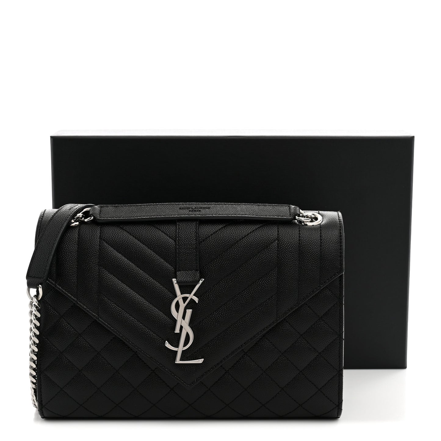 Grain De Poudre Textured Mixed Matelasse Triquilt Small Monogram Satchel Black