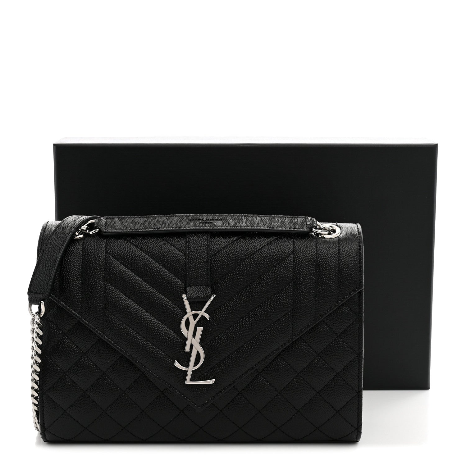 Saint Laurent Grain De Poudre Textured Mixed Matelasse Triquilt Small Monogram Satchel Black 11 of 11