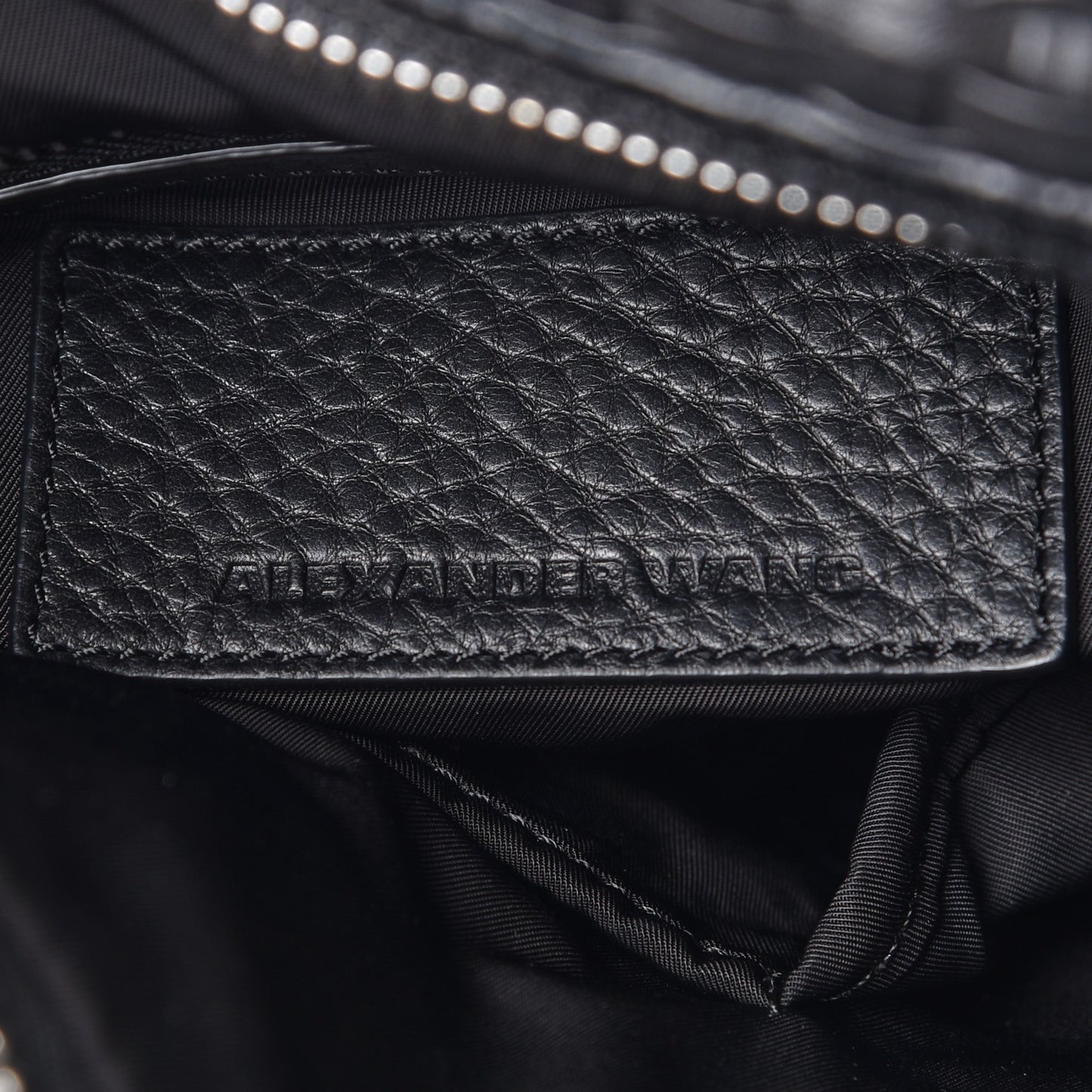 Pebbled Lambskin Woven Rocco Black Silver Hardware