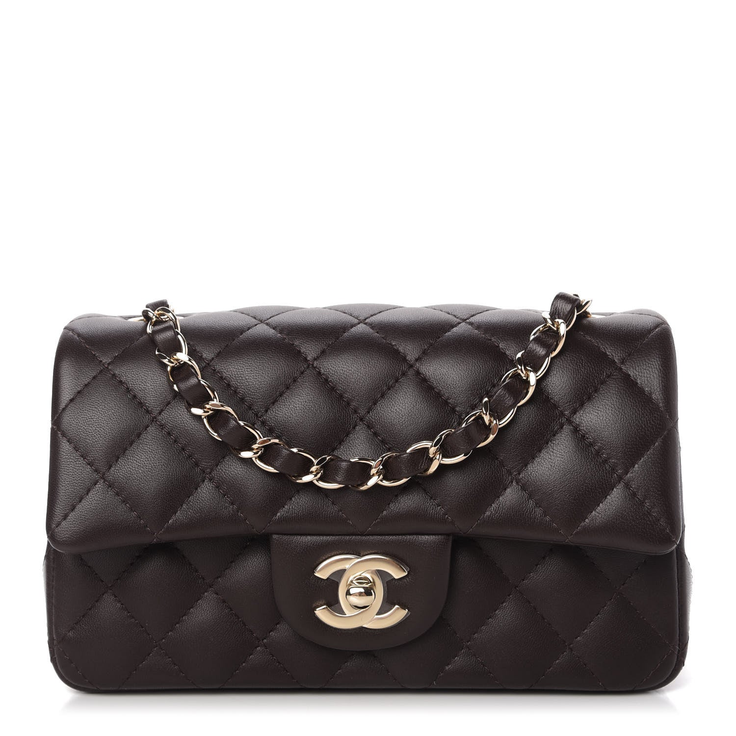 Chanel Lambskin Quilted Mini Rectangular Flap Dark Brown 1 of 11