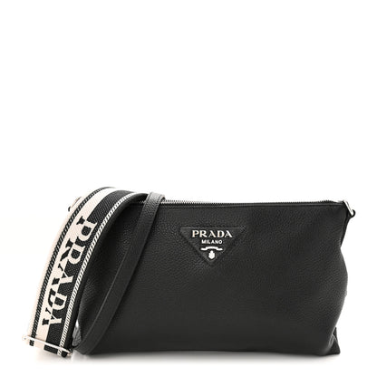 Prada Vitello Daino Soft Zippered Shoulder Bag Black 1 of 10