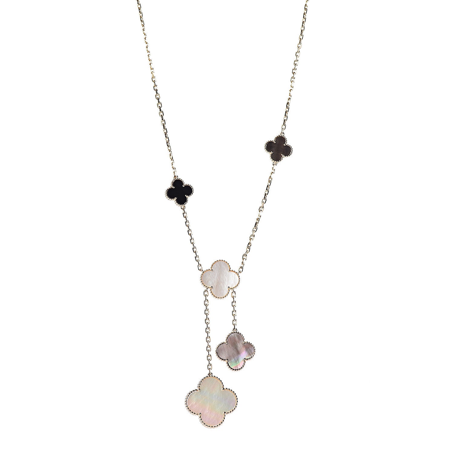 Van Cleef & Arpels 18K Yellow Gold Mother of Pearl Onyx 6 Motifs Magic Alhambra Necklace 1 of 7