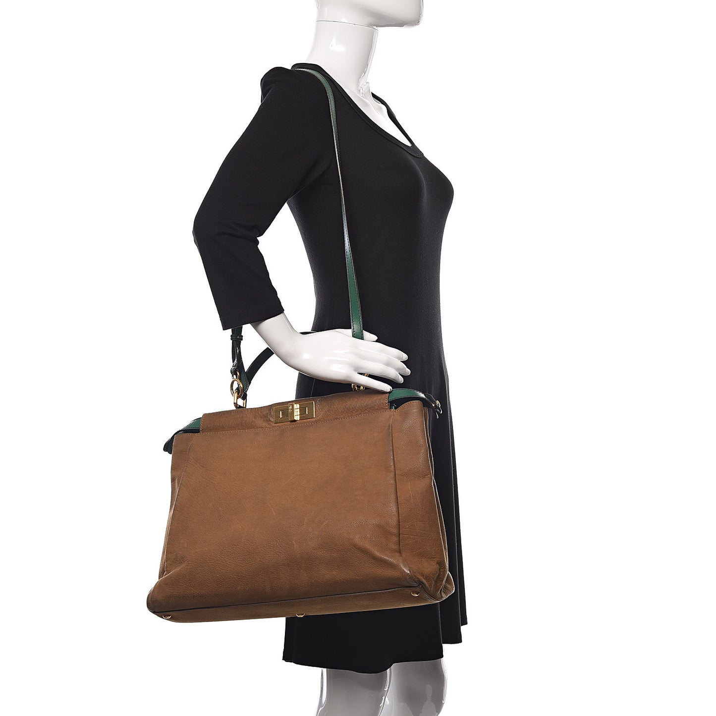 Buffalo Vitello Large Peekaboo Iconic Satchel Tobacco Verde