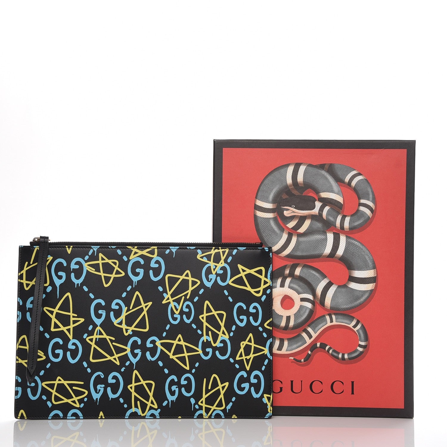 Gucci Calfskin GucciGhost Print Pouch Black New Acquamarine 9 of 9