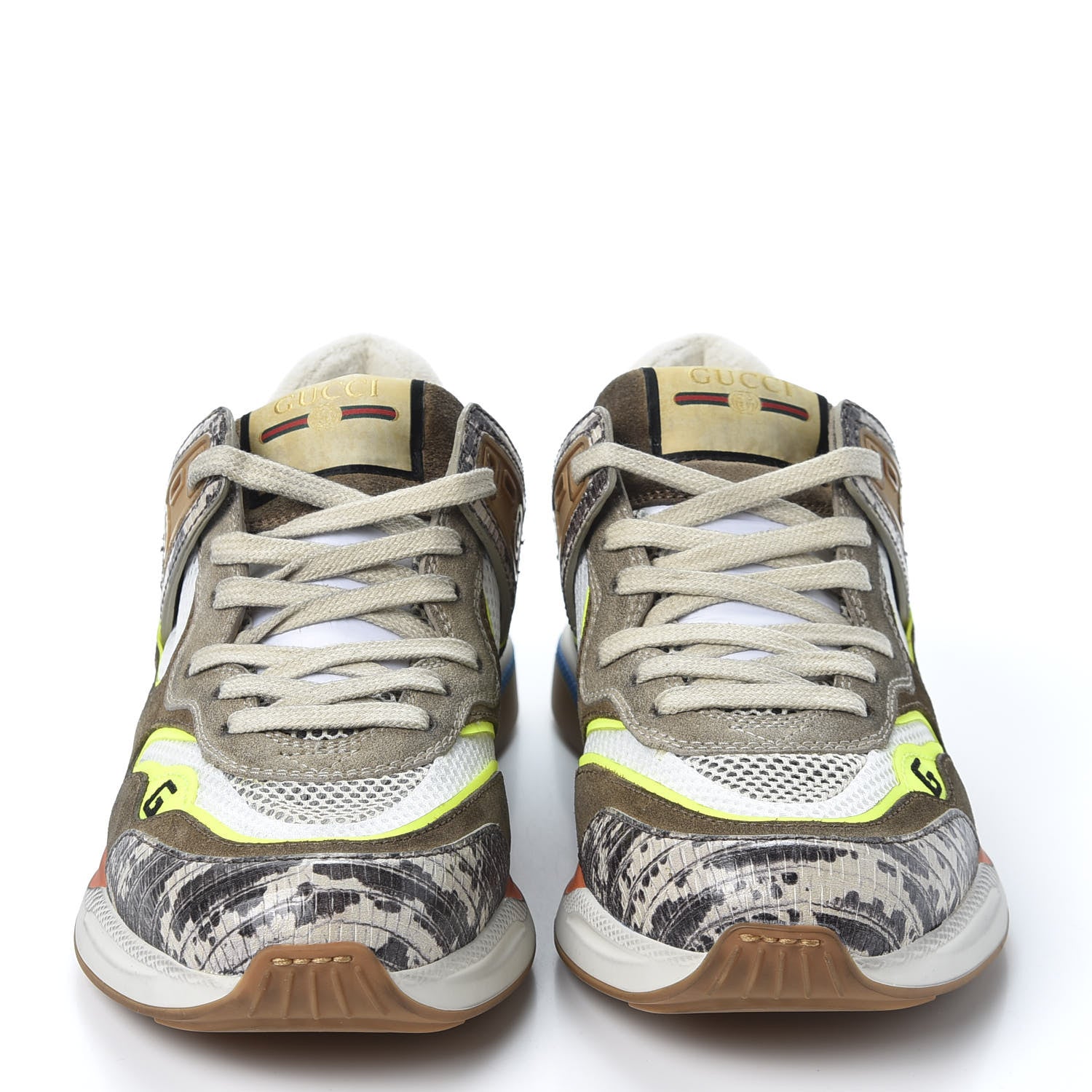Gucci Suede Calfskin Tejus Printed Womens Ultrapace Sneakers 38.5 Natural Ardesia Neon Yellow 3 of 12
