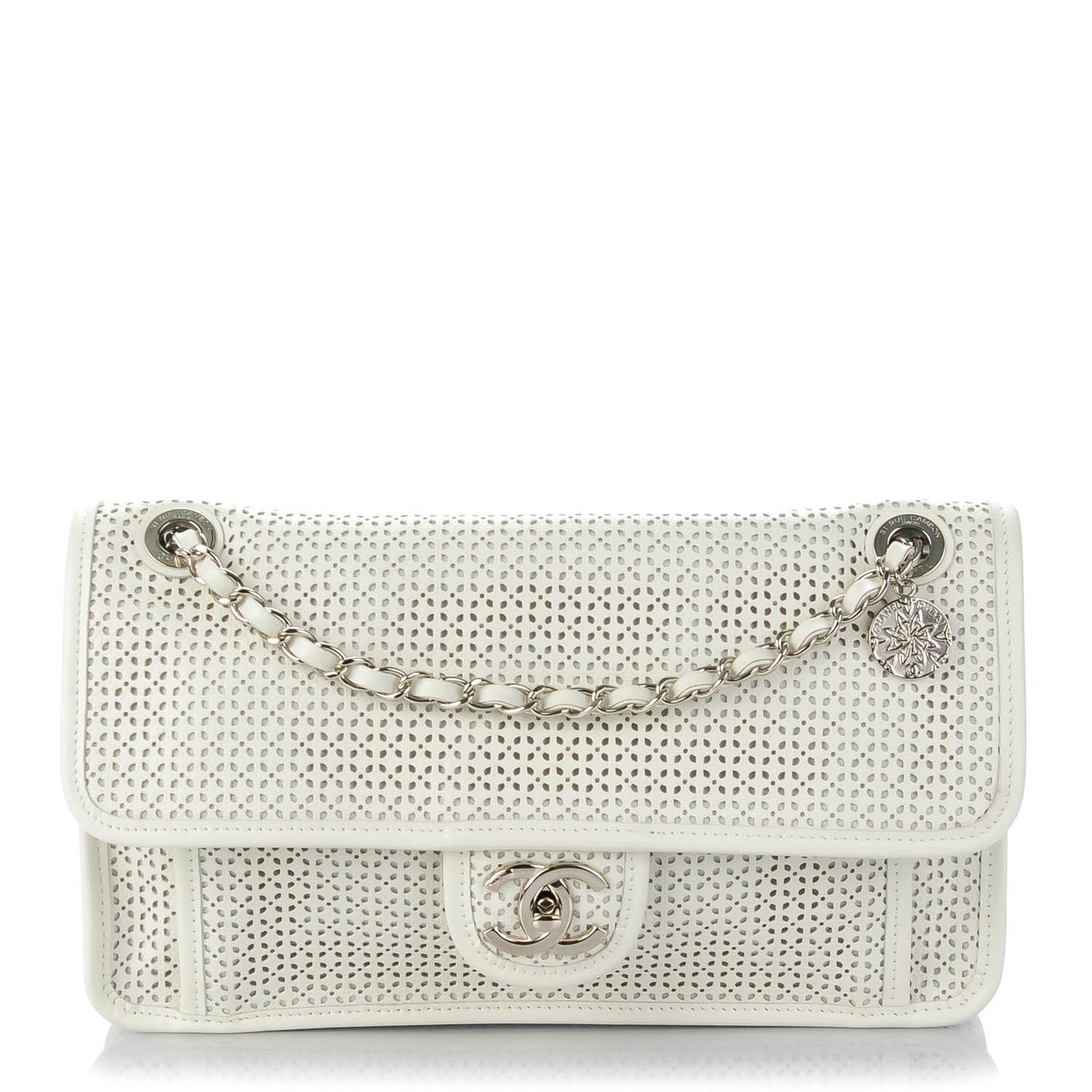 Perforated Calfskin Large Dubai Up In The Air Flap White