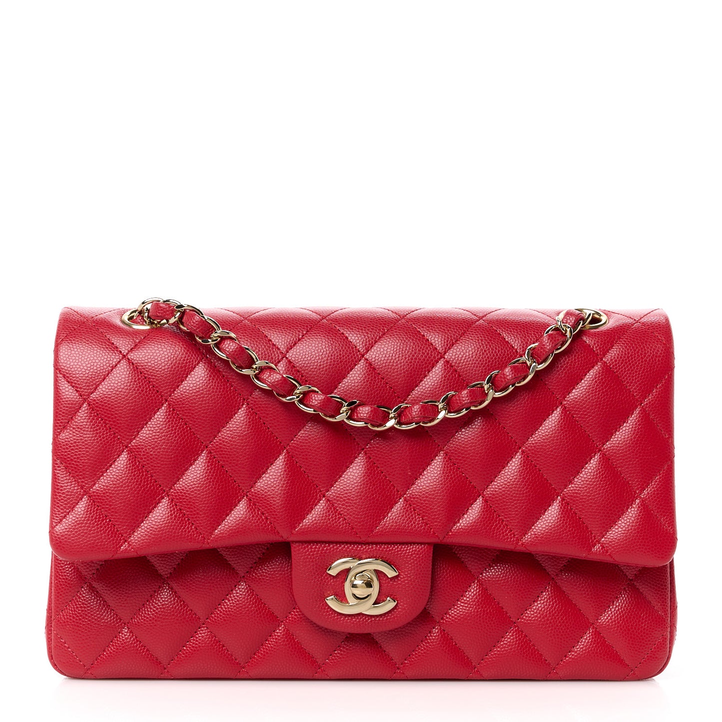 Caviar Quilted Medium Double Flap Red