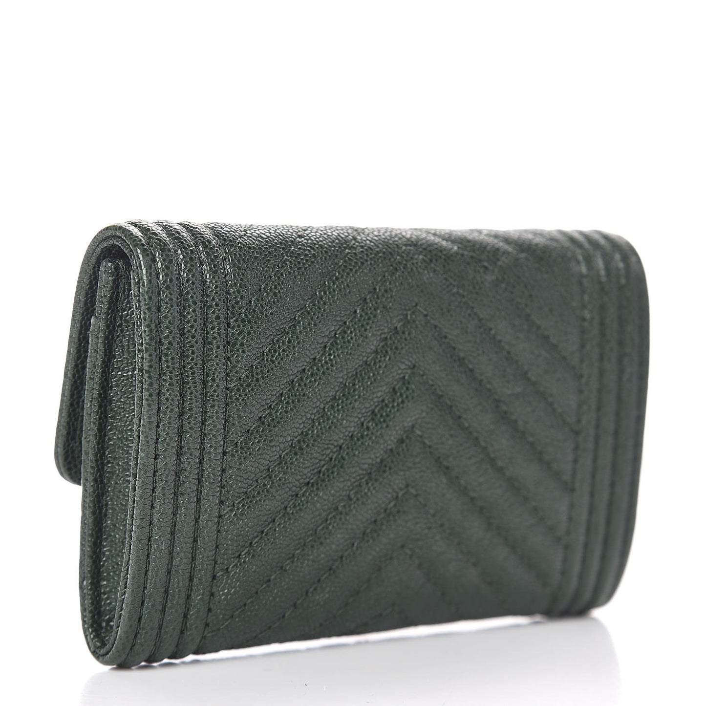 Caviar Chevron Quilted Boy Flap Card Holder Green