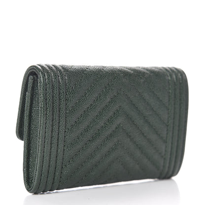 Chanel Caviar Chevron Quilted Boy Flap Card Holder Green 3 of 9