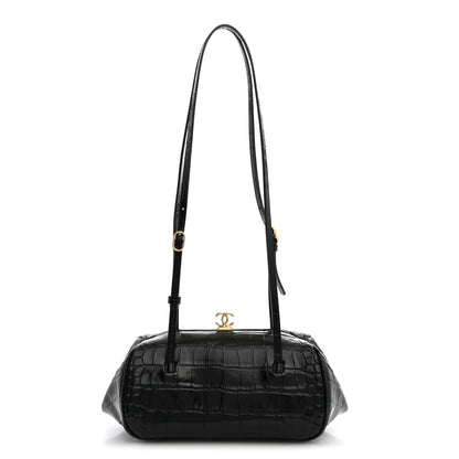 Chanel Calfskin Crocodile Embossed Pretty CC Clutch With Strap Black 1 of 11