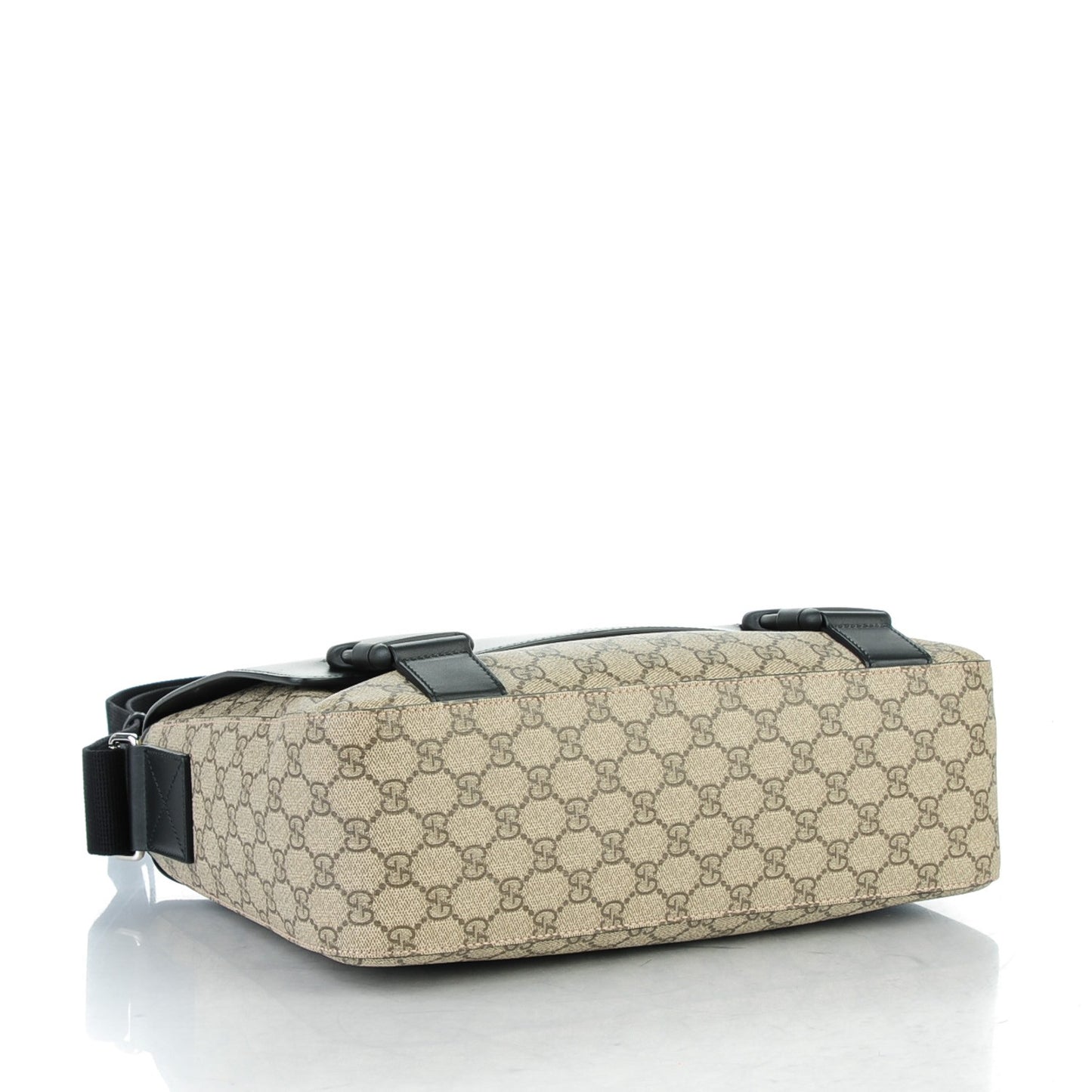 GG Supreme Monogram Calfskin Medium Double Buckle Flap Messenger Beige Black