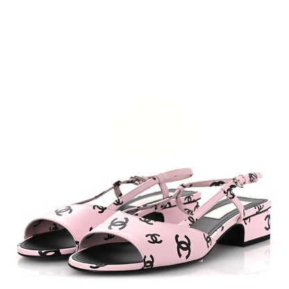 Chanel Printed Lambskin Coco Beach Sligback Sandals 40 Light Pink Black 9 of 22