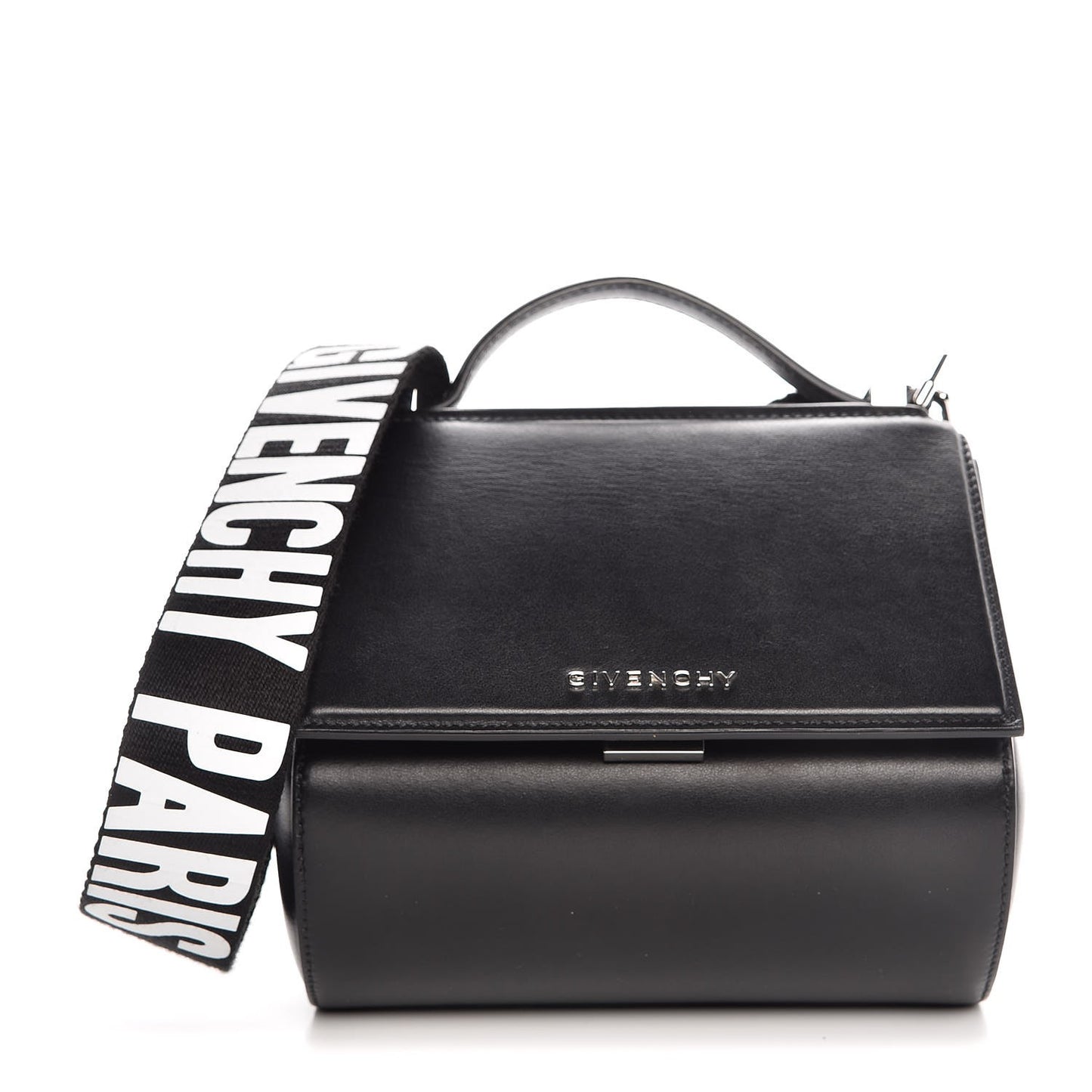 Calfskin Mini Pandora Box Logo Strap Crossbody Bag Black
